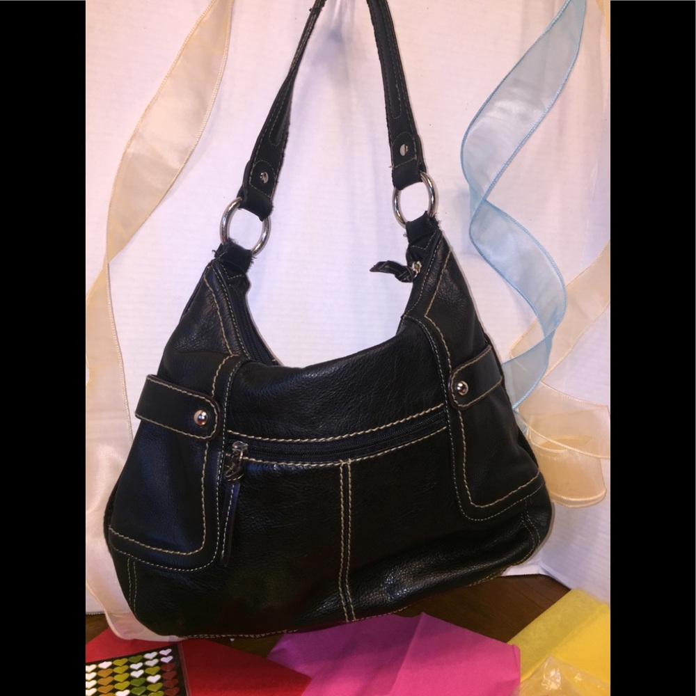 Tignanello’s Black Leather Hobo; Silver Hardware - Picture 2 of 8